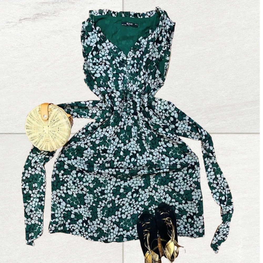 Romy Green Floral bohemian mini dress